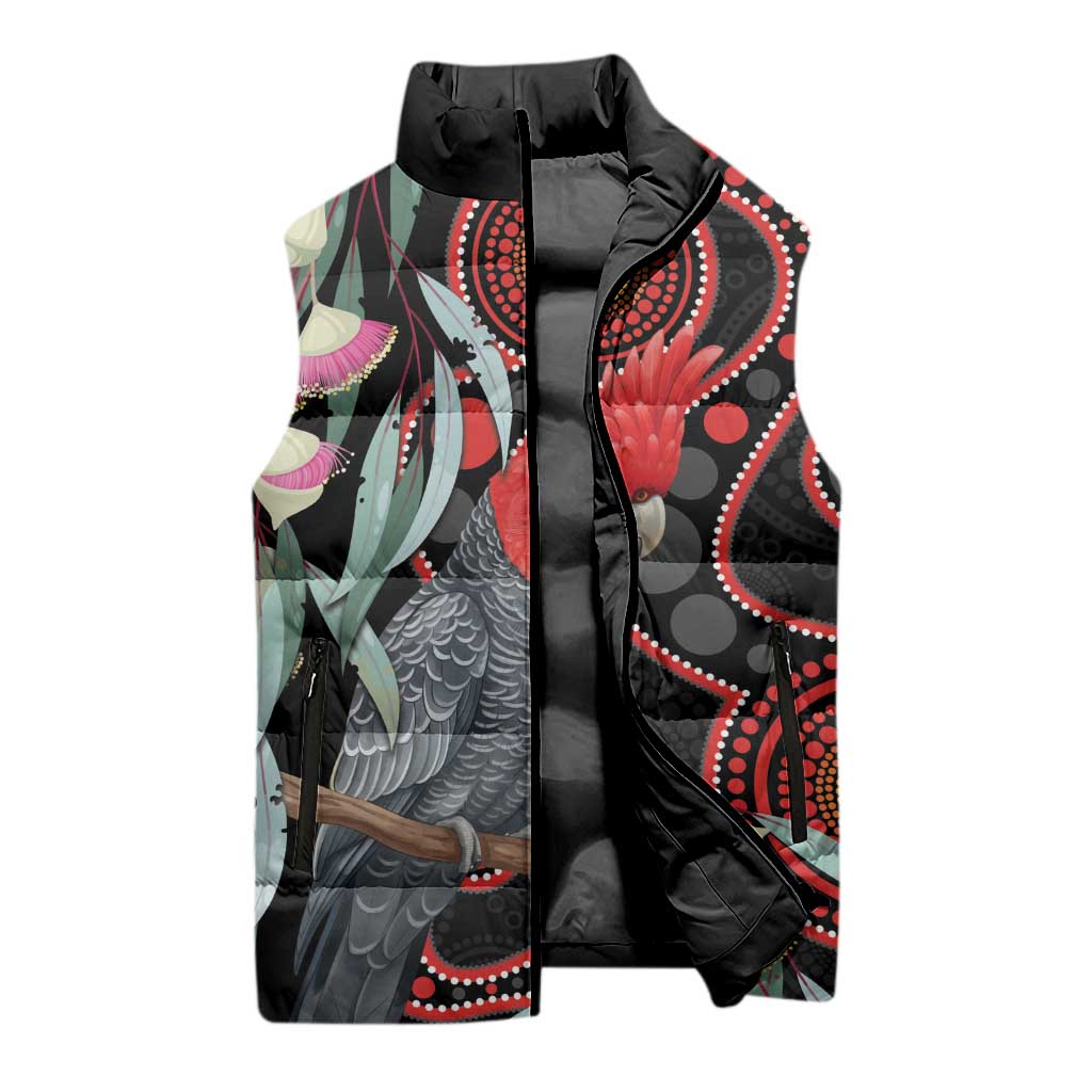 Gang-gang Cockatoo Australia Sleeveless Puffer Jacket Eucalyptus Blossoms Aboriginal Art - Aussie Hoodie