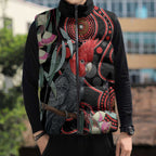 Gang-gang Cockatoo Australia Sleeveless Puffer Jacket Eucalyptus Blossoms Aboriginal Art - Aussie Hoodie