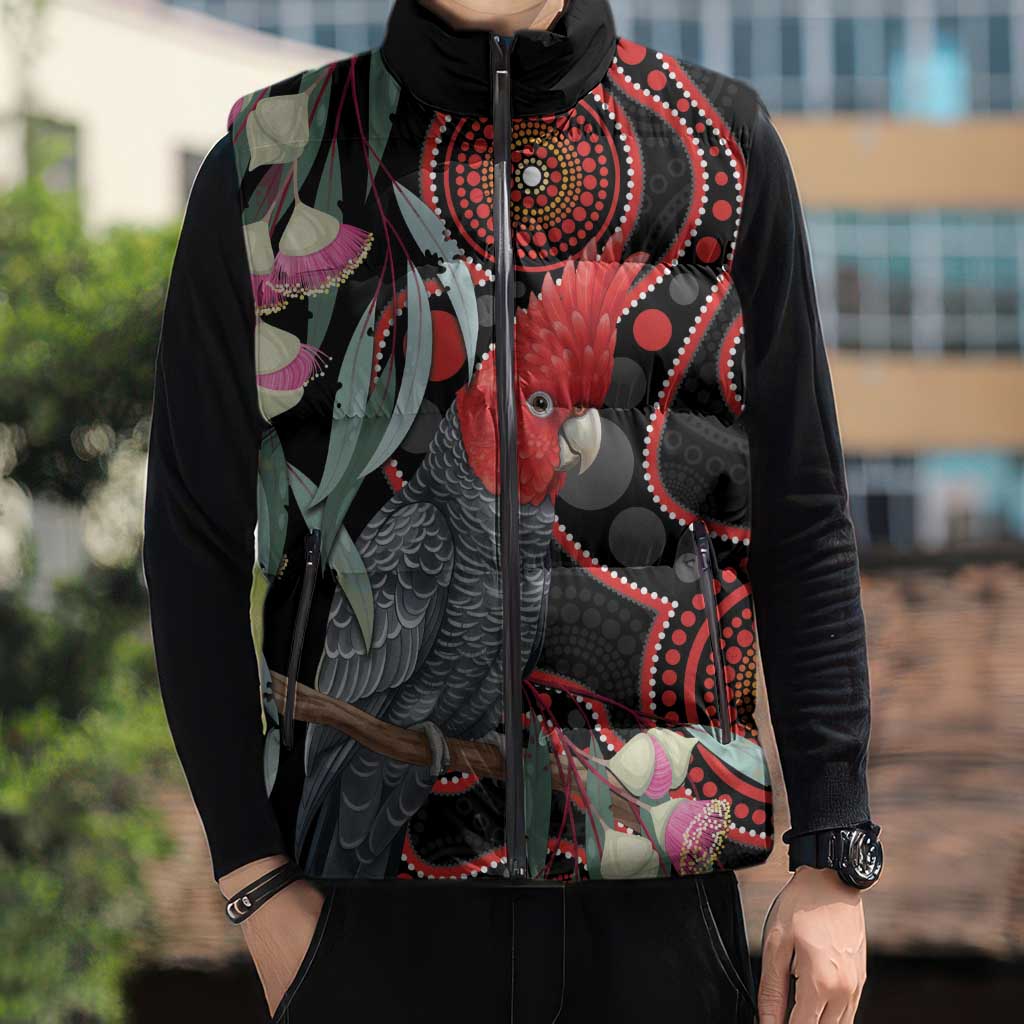 Gang-gang Cockatoo Australia Sleeveless Puffer Jacket Eucalyptus Blossoms Aboriginal Art - Aussie Hoodie