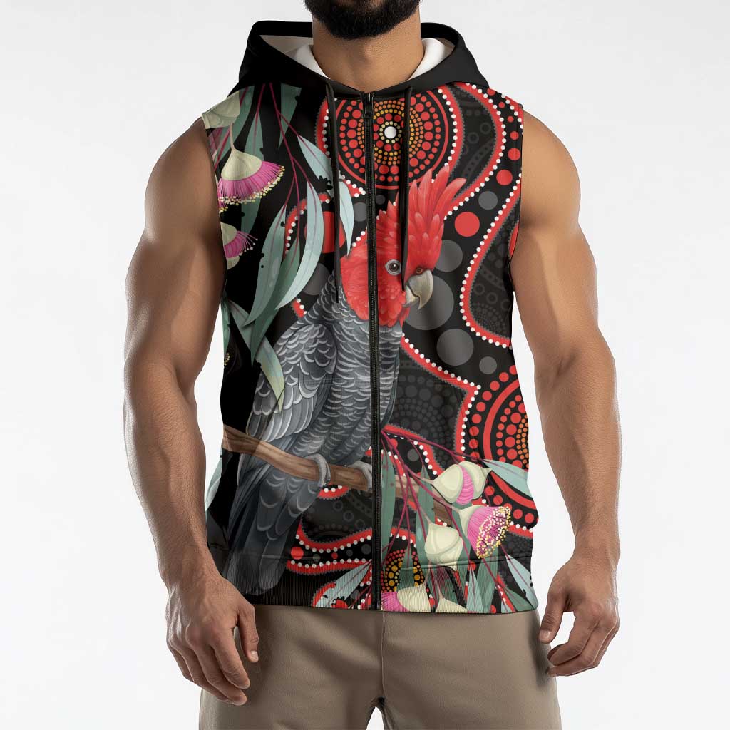Gang-gang Cockatoo Australia Sleeveless Zip Hoodie Eucalyptus Blossoms Aboriginal Art LT14