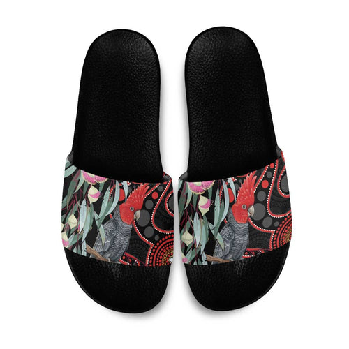Gang-gang Cockatoo Australia Slide Sandals Eucalyptus Blossoms Aboriginal Art - Aussie Hoodie