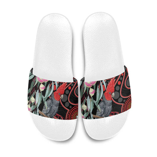 Gang-gang Cockatoo Australia Slide Sandals Eucalyptus Blossoms Aboriginal Art - Aussie Hoodie