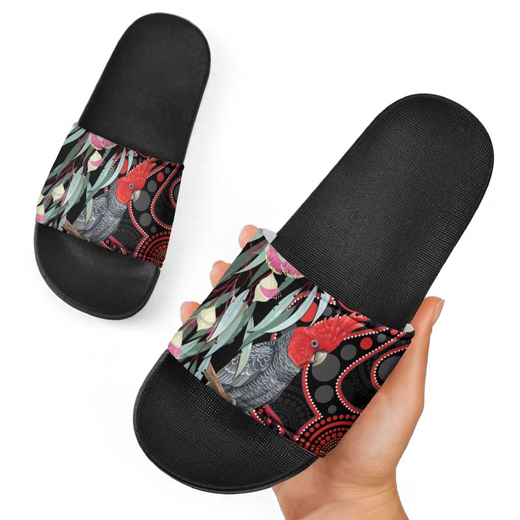 Gang-gang Cockatoo Australia Slide Sandals Eucalyptus Blossoms Aboriginal Art - Aussie Hoodie