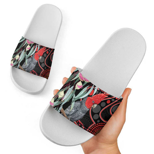 Gang-gang Cockatoo Australia Slide Sandals Eucalyptus Blossoms Aboriginal Art - Aussie Hoodie