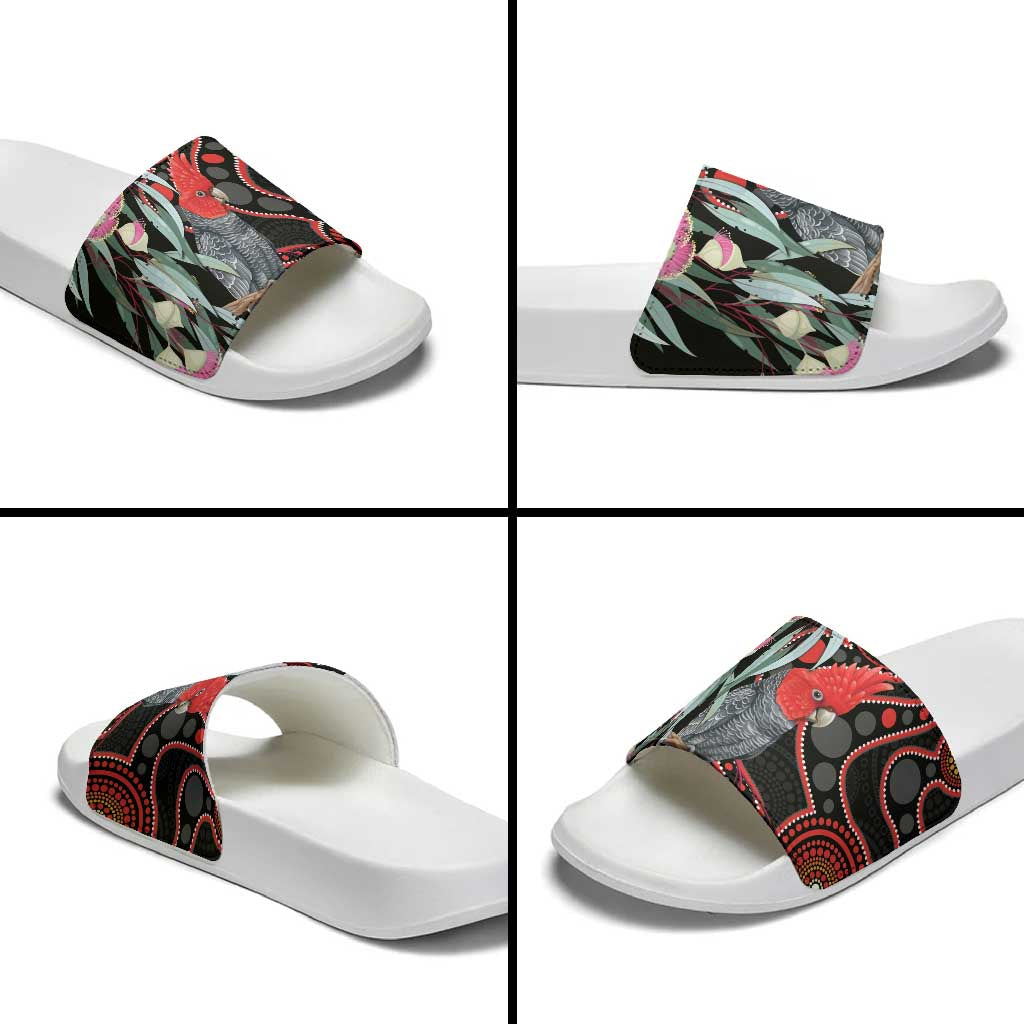 Gang-gang Cockatoo Australia Slide Sandals Eucalyptus Blossoms Aboriginal Art - Aussie Hoodie