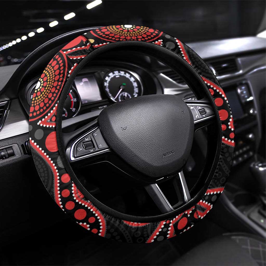 Gang-gang Cockatoo Australia Steering Wheel Cover Eucalyptus Blossoms Aboriginal Art - Aussie Hoodie