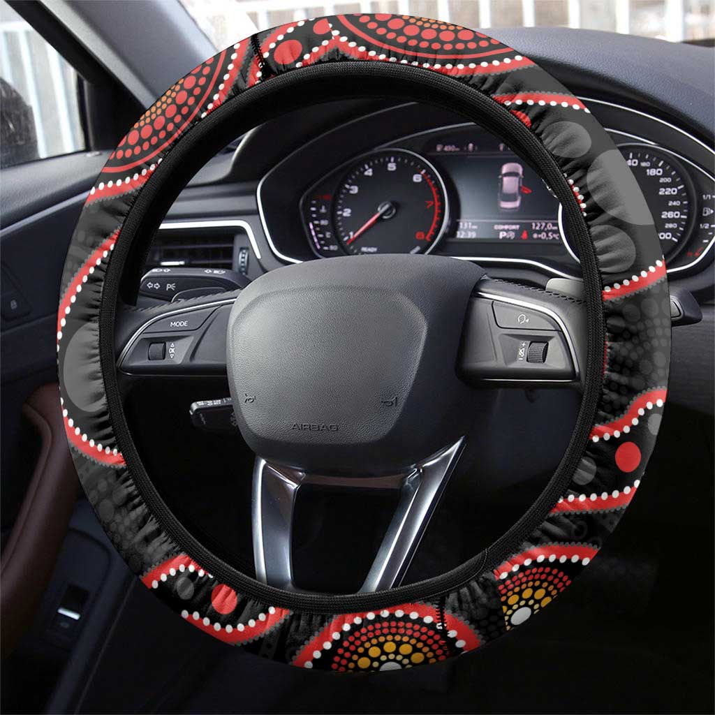 Gang-gang Cockatoo Australia Steering Wheel Cover Eucalyptus Blossoms Aboriginal Art - Aussie Hoodie