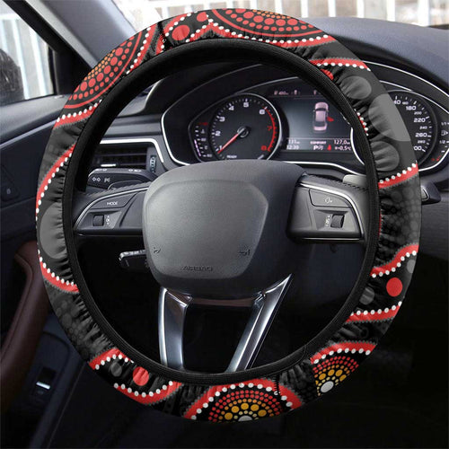 Gang-gang Cockatoo Australia Steering Wheel Cover Eucalyptus Blossoms Aboriginal Art - Aussie Hoodie