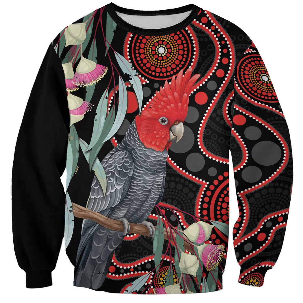 Gang-gang Cockatoo Australia Sweatshirt Eucalyptus Blossoms Aboriginal Art - Aussie Hoodie