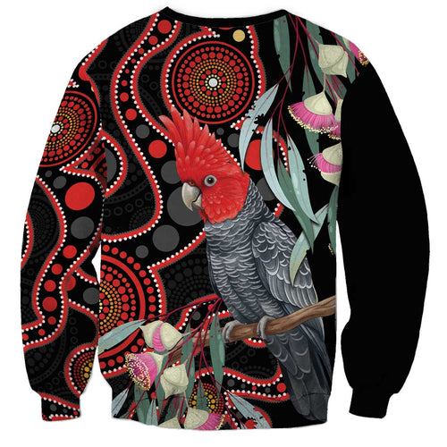 Gang-gang Cockatoo Australia Sweatshirt Eucalyptus Blossoms Aboriginal Art - Aussie Hoodie