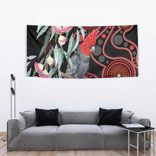 Gang-gang Cockatoo Australia Tapestry Eucalyptus Blossoms Aboriginal Art - Aussie Hoodie