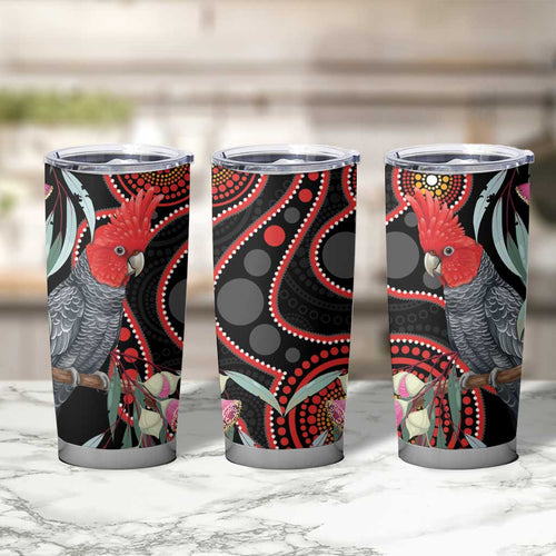 Gang-gang Cockatoo Australia Tumbler Cup Eucalyptus Blossoms Aboriginal Art - Aussie Hoodie