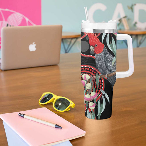 Gang-gang Cockatoo Australia Tumbler With Handle Eucalyptus Blossoms Aboriginal Art - Aussie Hoodie