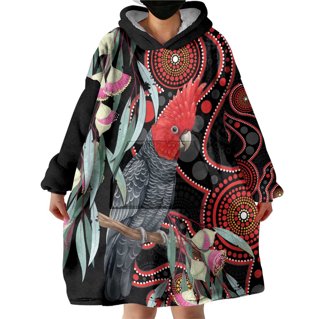 Gang-gang Cockatoo Australia Wearable Blanket Hoodie Eucalyptus Blossoms Aboriginal Art - Aussie Hoodie
