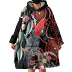 Gang-gang Cockatoo Australia Wearable Blanket Hoodie Eucalyptus Blossoms Aboriginal Art - Aussie Hoodie