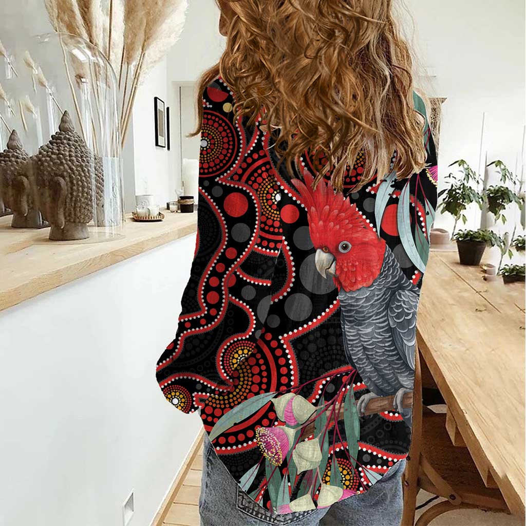 Gang-gang Cockatoo Australia Women Casual Shirt Eucalyptus Blossoms Aboriginal Art - Aussie Hoodie