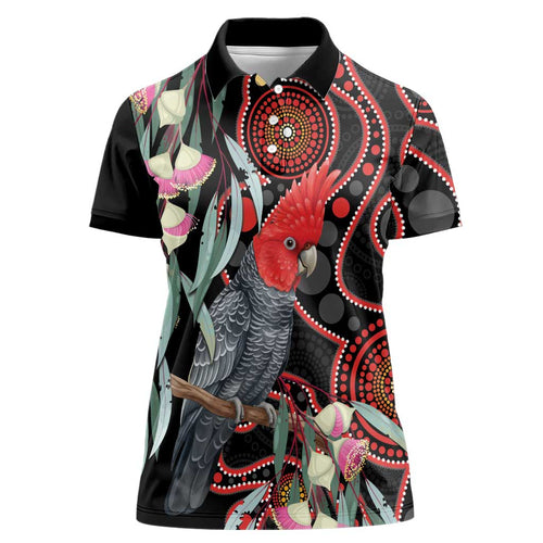 Gang-gang Cockatoo Australia Women Polo Shirt Eucalyptus Blossoms Aboriginal Art - Aussie Hoodie