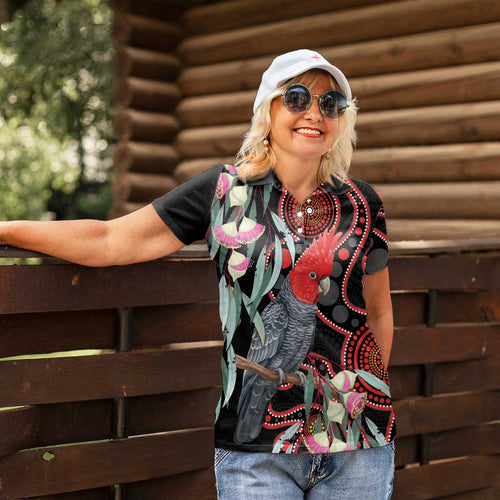 Gang-gang Cockatoo Australia Women Polo Shirt Eucalyptus Blossoms Aboriginal Art - Aussie Hoodie
