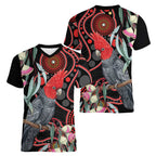 Gang-gang Cockatoo Australia Women V-Neck T-Shirt Eucalyptus Blossoms Aboriginal Art - Aussie Hoodie