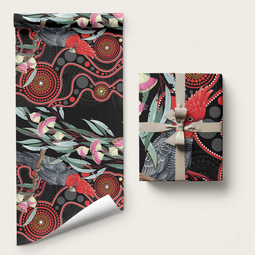 Gang-gang Cockatoo Australia Wrapping Paper Eucalyptus Blossoms Aboriginal Art - Aussie Hoodie