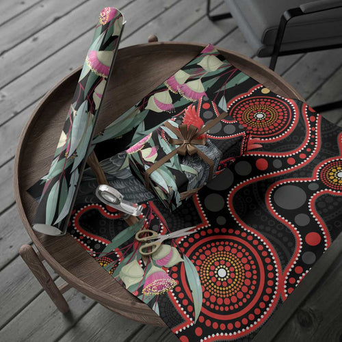 Gang-gang Cockatoo Australia Wrapping Paper Eucalyptus Blossoms Aboriginal Art - Aussie Hoodie