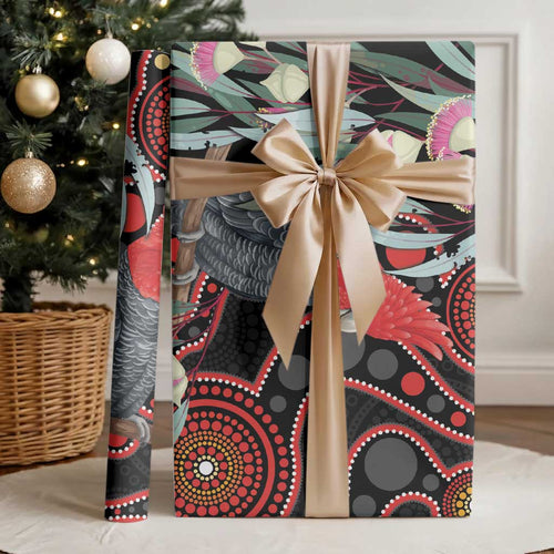 Gang-gang Cockatoo Australia Wrapping Paper Eucalyptus Blossoms Aboriginal Art - Aussie Hoodie