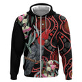 Gang-gang Cockatoo Australia Zip Hoodie Eucalyptus Blossoms Aboriginal Art - Aussie Hoodie