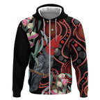 Gang-gang Cockatoo Australia Zip Hoodie Eucalyptus Blossoms Aboriginal Art - Aussie Hoodie