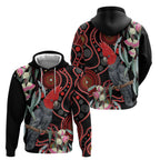 Gang-gang Cockatoo Australia Zip Hoodie Eucalyptus Blossoms Aboriginal Art - Aussie Hoodie