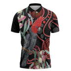 Gang-gang Cockatoo Australia Zipper Polo Shirt Eucalyptus Blossoms Aboriginal Art - Aussie Hoodie