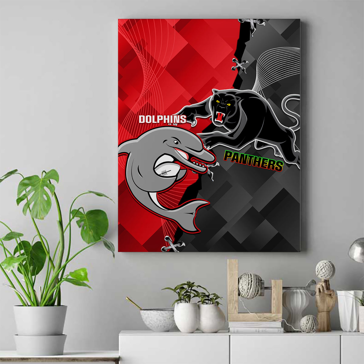personalised-panthers-and-dolphins-canvas-wall-art-sporty-version