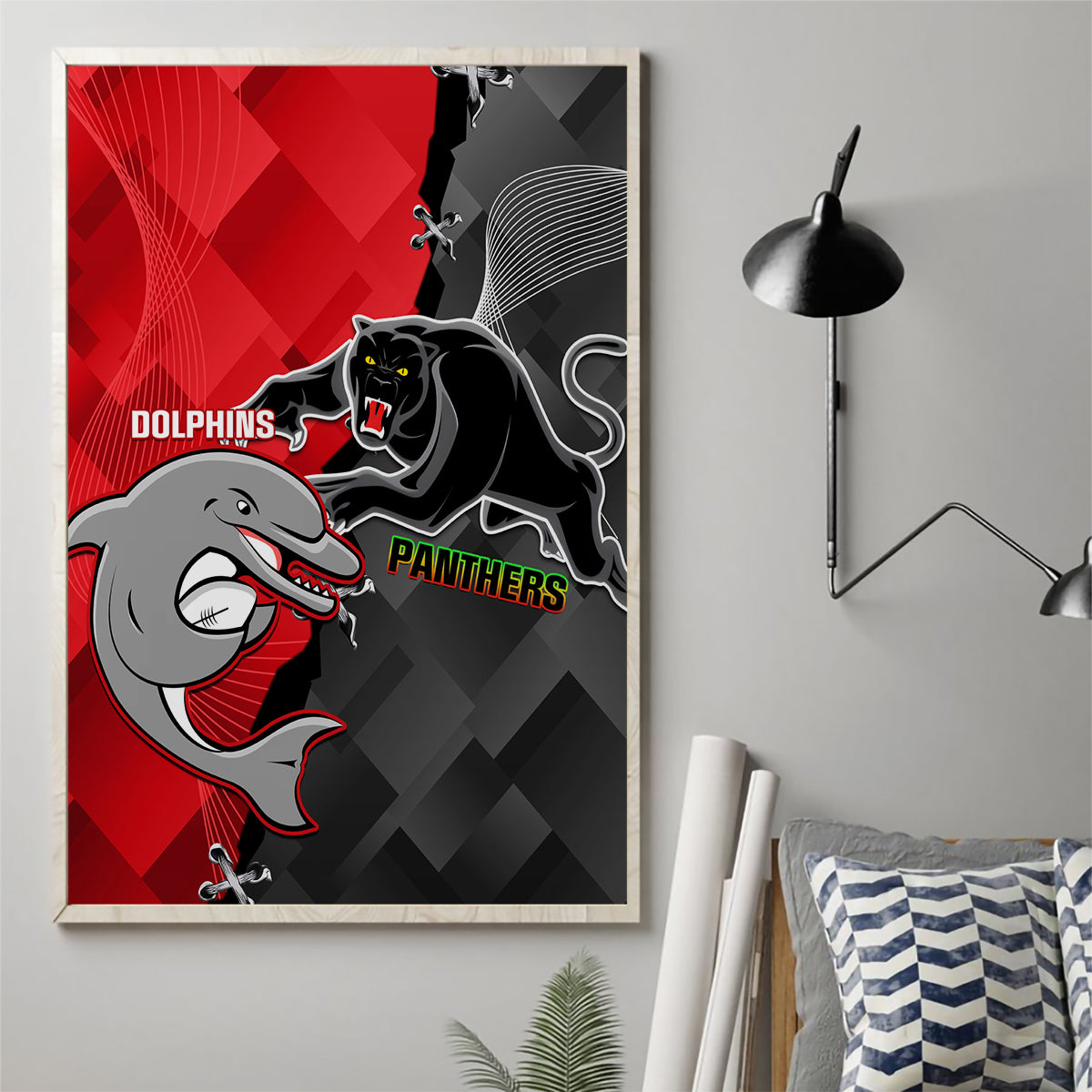 personalised-panthers-and-dolphins-canvas-wall-art-sporty-version