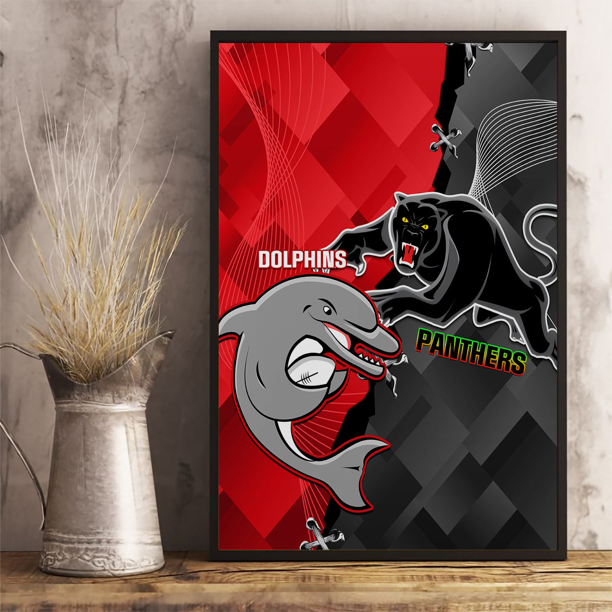 personalised-panthers-and-dolphins-canvas-wall-art-sporty-version