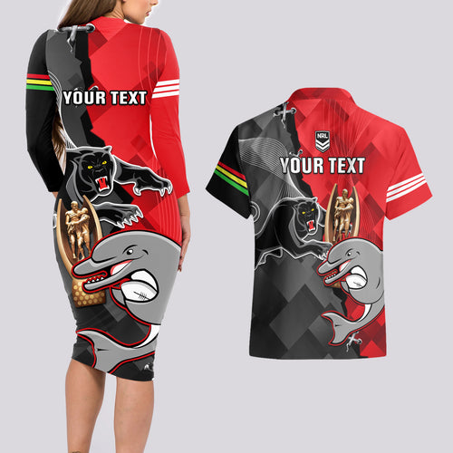personalised-panthers-and-dolphins-couples-matching-long-sleeve-bodycon-dress-and-hawaiian-shirt-sporty-version
