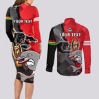 personalised-panthers-and-dolphins-couples-matching-long-sleeve-bodycon-dress-and-long-sleeve-button-shirt-sporty-version