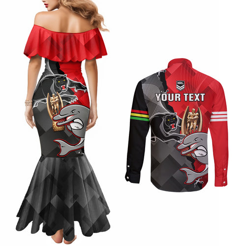 personalised-panthers-and-dolphins-couples-matching-mermaid-dress-and-long-sleeve-button-shirt-sporty-version