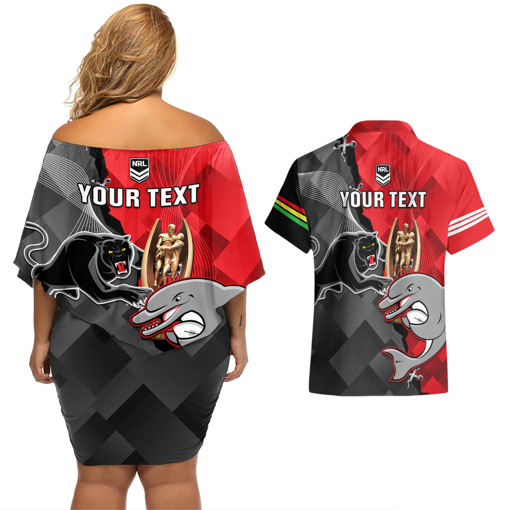 personalised-panthers-and-dolphins-couples-matching-off-shoulder-short-dress-and-hawaiian-shirt-sporty-version