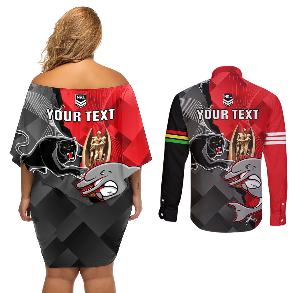 personalised-panthers-and-dolphins-couples-matching-off-shoulder-short-dress-and-long-sleeve-button-shirt-sporty-version