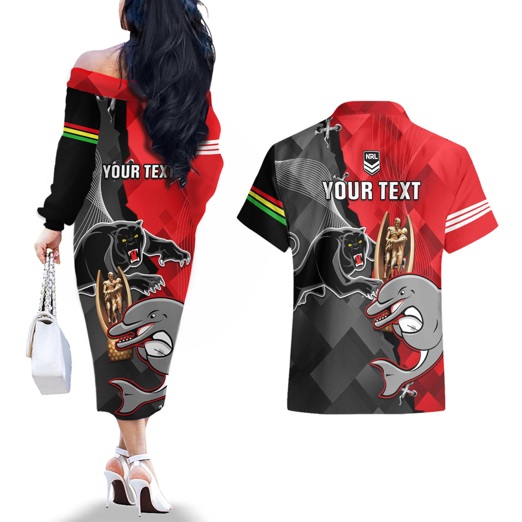 personalised-panthers-and-dolphins-couples-matching-off-the-shoulder-long-sleeve-dress-and-hawaiian-shirt-sporty-version