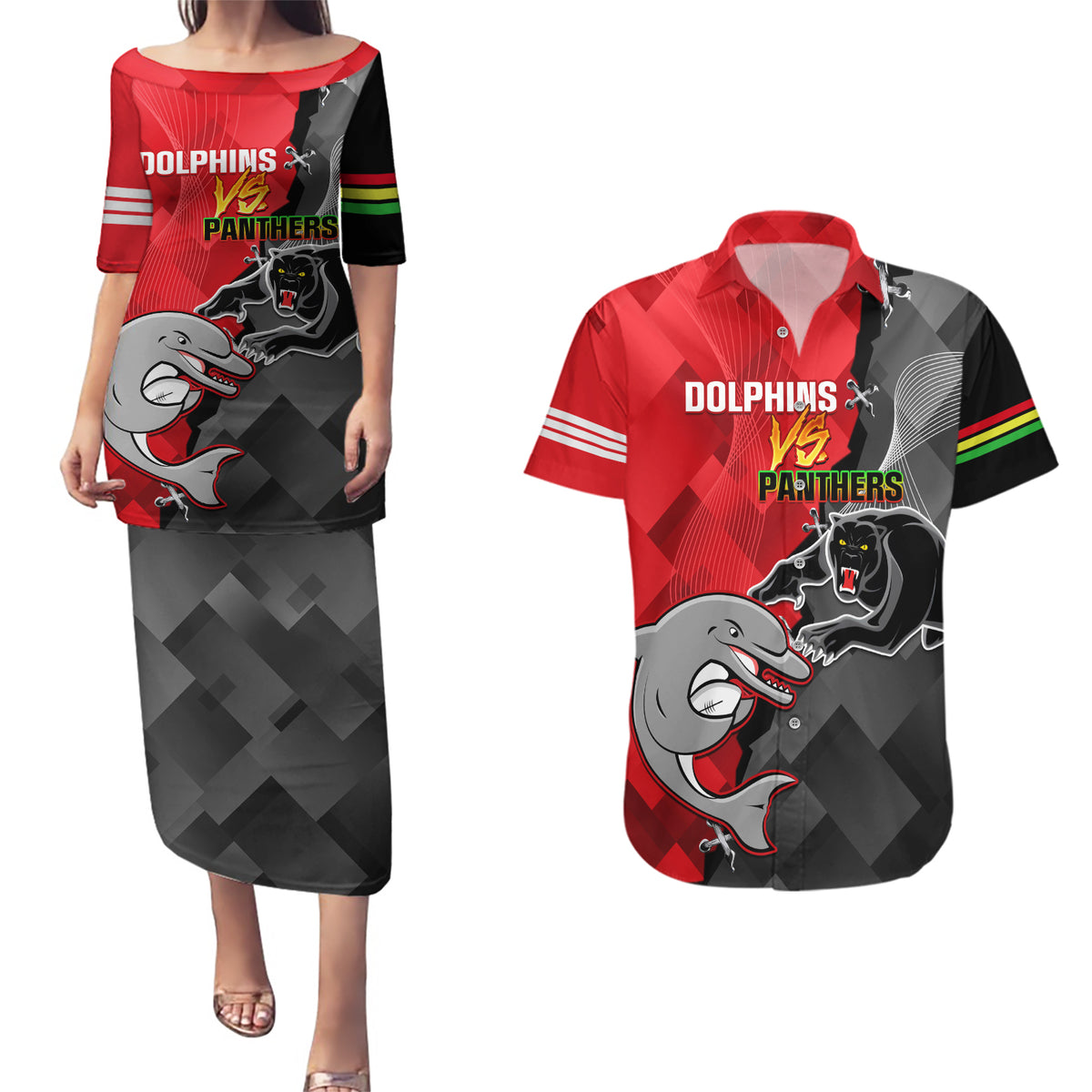 personalised-panthers-and-dolphins-couples-matching-puletasi-dress-and-hawaiian-shirt-sporty-version