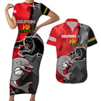 personalised-panthers-and-dolphins-couples-matching-short-sleeve-bodycon-dress-and-hawaiian-shirt-sporty-version