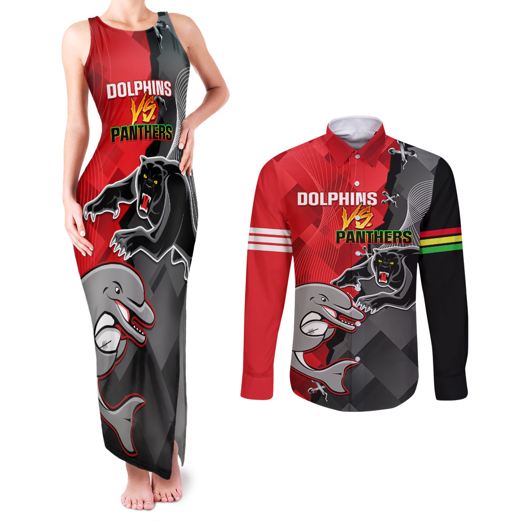 personalised-panthers-and-dolphins-couples-matching-tank-maxi-dress-and-long-sleeve-button-shirt-sporty-version