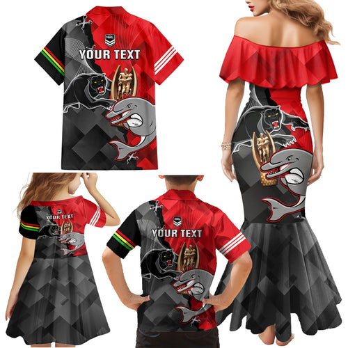 personalised-panthers-and-dolphins-family-matching-mermaid-dress-and-hawaiian-shirt-sporty-version