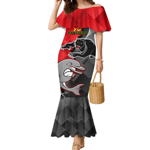 personalised-panthers-and-dolphins-family-matching-mermaid-dress-and-hawaiian-shirt-sporty-version