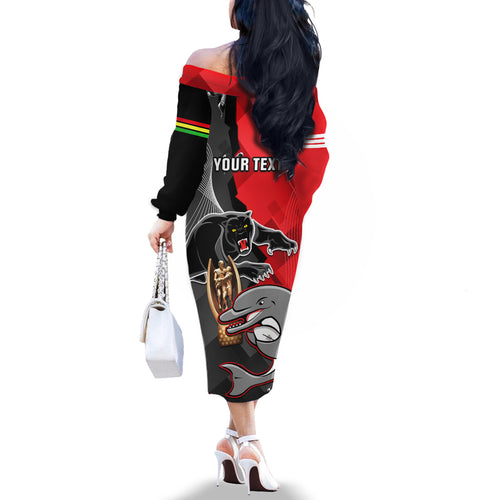 personalised-panthers-and-dolphins-family-matching-off-shoulder-long-sleeve-dress-and-hawaiian-shirt-sporty-version