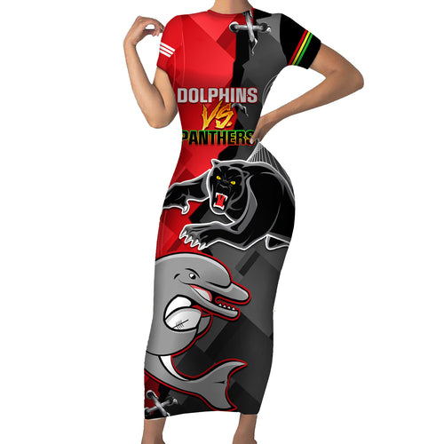 personalised-panthers-and-dolphins-family-matching-short-sleeve-bodycon-dress-and-hawaiian-shirt-sporty-version