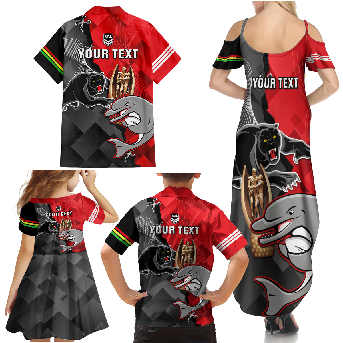 personalised-panthers-and-dolphins-family-matching-summer-maxi-dress-and-hawaiian-shirt-sporty-version