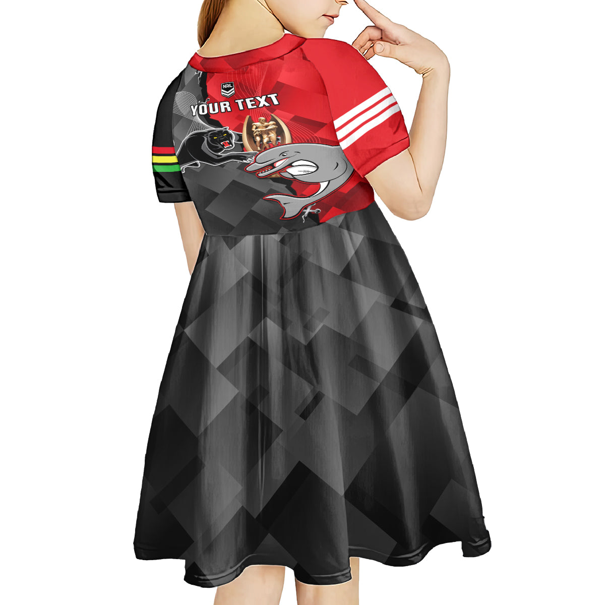 personalised-panthers-and-dolphins-kid-short-sleeve-dress-sporty-version