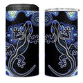 Australia 4 in 1 Can Cooler Tumbler Aussie Opal Pattern With Lizard Aboriginal Art - Turquoise