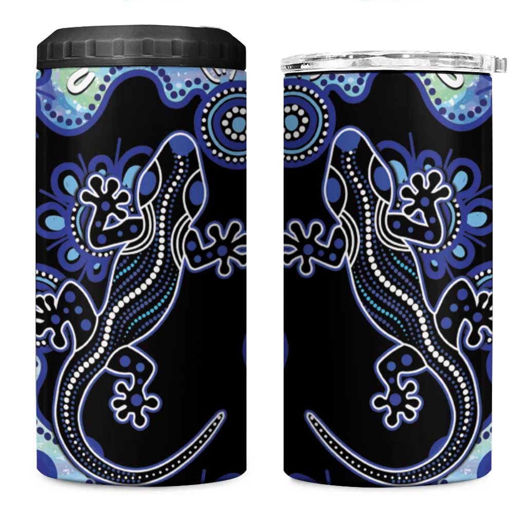 Australia 4 in 1 Can Cooler Tumbler Aussie Opal Pattern With Lizard Aboriginal Art - Turquoise